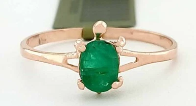 GENUINE 0.69 Cts EMERALD TURTLE RING 10K ROSE GOLD - Free Certificate Appraisal - Image 1 of 4