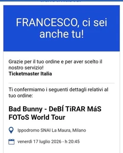 Bad Bunny Milan GOLD CIRCLE Ticket July 18, 2026 - Picture 1 of 3