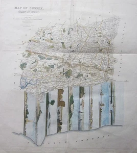 1834 West Sussex Notables Mapa Antiguo Viñetas Chichester Arundel Bognor RARO - Imagen 1 de 11