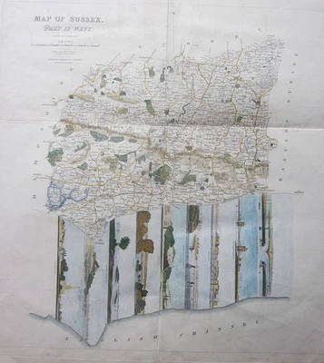 1834 West Sussex Notables Mapa Antiguo Viñetas Chichester Arundel Bognor RARO Foto 1 de 4