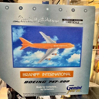 GJ Ltd 400 scale die-cast model Braniff Int'l B747-2 Commercial Airliner N602BN - Image 1 of 2