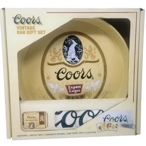2008 Coors Vintage Bar Gift Set Tray Longneck Bottle Opener Bar Towel Coasters - Picture 1 of 8