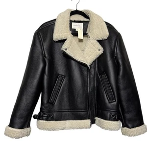 Aeropostale NWT Faux Leather Faux Sherpa Fur Moto Bomber Jacket Coat Size Medium - Picture 1 of 5
