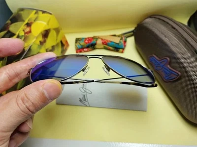 Gafas de sol Maui Jim B247-17 CLIFF HOUSE POLARIZADAS plateadas lentes azules de Hawaii aviador Foto 1 de 4