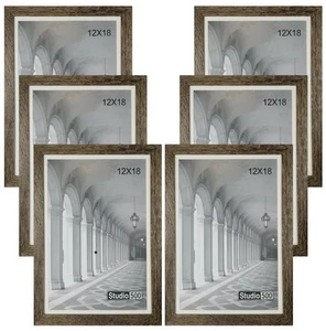 Studio 500 6pc Set 12x18"Gray Distressed Poster Frames, w/mat 11x17" Posters - Picture 1 of 4