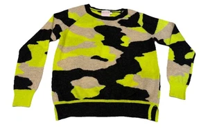 Maglione Pullover Brodie Donna XS 100% Cashmere Neon Stampa Mimetica Giallo Nero - Foto 1 di 5