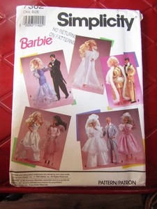 UNCUT Simplicity 11 1/2" Fashion DOLL BARBIE CLOTHES Sewing PATTERN #7362-1990's - Picture 1 of 2