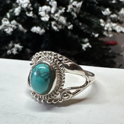 Christmas Gift Natural Turquoise Gemstone Ring Size 8 925 Sterling Silver S58 - Image 1 of 4