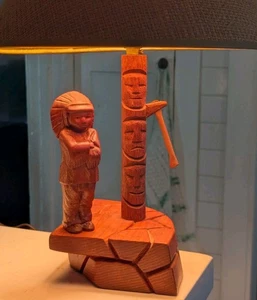 Vtg Folk Art Carved Wood Lamp Canada Art Tremblay Native American Totem Pole  - Picture 1 of 23
