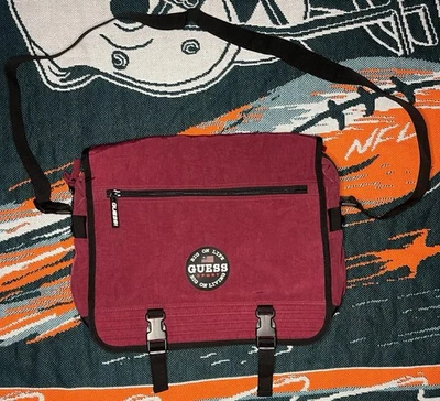 VTG 90s GUESS Logo Red Nylon Crossbody Messenger Bag Adjustable Shoulder Strap - Image 1 of 4