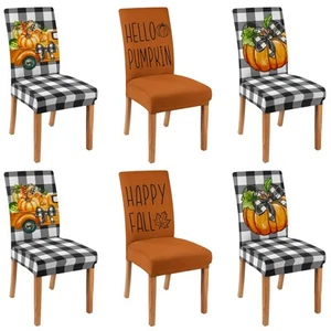 6Pcs Fall Chair Covers for Dining Room Thanksgiving Stretch Removable Dining Cha - Picture 1 of 6