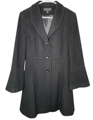 Katherine Kelly 100% Cashmere Pea Coat Size 8 Bell Sleeves Black - Image 1 of 4
