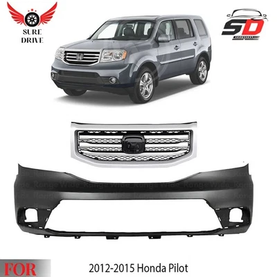 Front Bumper Cover Fascia Paintable & Grille Assembly For 2012-2015 Honda Pilot Foto 1 de 4