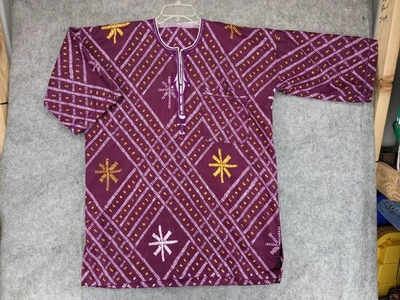 African Dashiki Embroidered Purple Batik Pattern Top XL–XXL Traditional Shirt - Image 1 of 4