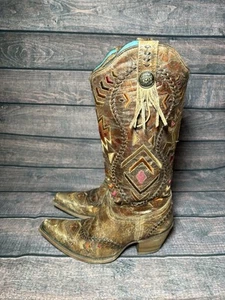 Corral vintage Aztec Embroidered leather WESTERN Boot C2872 Women's Size 8.5M - Picture 1 of 11