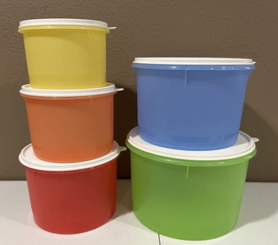 Tupperware Storage Canisters Set Of 5 Bright Colors  5 - 20 Cup capacities! NEW - Image 1 of 4
