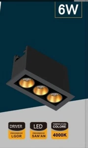 FARETTO LED rettangolare nero da incasso 6W 4000K per controsoffitto - Foto 1 di 1