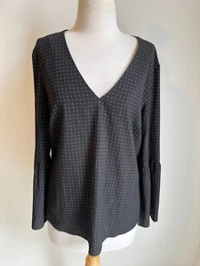 Witchery Black & Grey Polka Dot V Neck Long Sleeve Classic Blouse Size Small - Picture 1 of 11