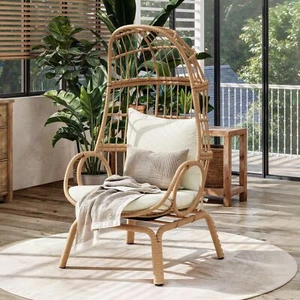 360° Swivel Egg Chair Outdoor 370lbs Capacity Wicker Patio Rotating Basket Chair - Picture 1 of 8