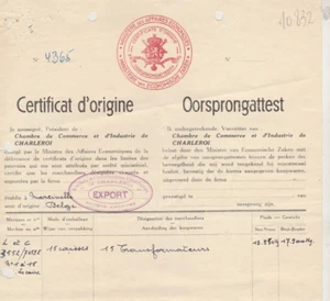 BELGIUM-EGYPT Rare Certificate Of Origin Tied Red & Blue Cachets 1940 - Picture 1 of 3