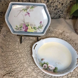 VTG Nippon Small Plates Gloria LOT OF 2 Handles Cottage Core Mini Tray 6" Floral - Picture 1 of 12
