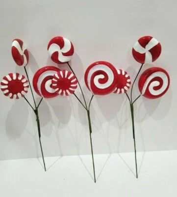 (3) Navidad Pick Bastón de Caramelo Piruletas Menta Rojo Blanco Corona Adornos Foto 1 de 4