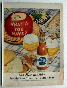 Pabst Blue Ribbon Beer Ad Snack Table Gold collar Label 1952 - Picture 1 of 1
