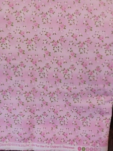 David Textiles Pink Roses White Flowers Fabric 1.5 Yds - Picture 1 of 3