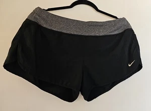 Womens Nike Dri-Fit Running Shorts Large Black With Grey Waistband - Picture 1 of 10