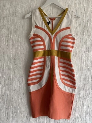 WHITE CORAL GOLD BANDAGE DRESS BODYCON M CELEB BOUTIQUE SUMMER GLAM HOLIDAY - Image 1 of 4