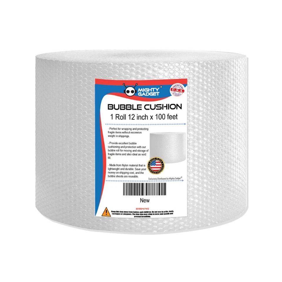 100 feet Bubble Cushioning Wrap Roll Small Bubble 12" Wide Perforated Every 12" - Image 1 of 4