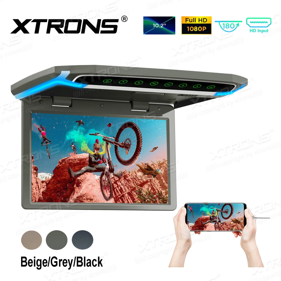 10.2" Screen Car Roof Overhead Mounted Monitor Player 1080P HDMI USB IR FM Game - Image 1 of 4
