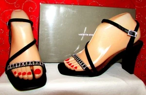 NEW VALERIE STEVENS GIFT SZ 7 BLACK VELVET RHINESTONE EMBELLISHED DRESS HEELS - Picture 1 of 7