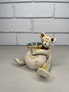 Vintage Art Pottery Bear Holding Honey Pot Toothpick Holder Decorative Figurine - Imagen 1 de 9