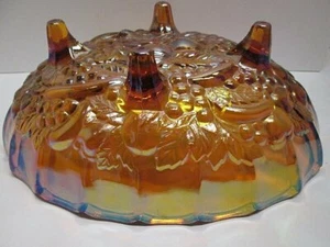 Large Oval Glass Footed Fruit Bowl Iridescent Yellow 12"x 8 ½” Grapes & Leaves - Picture 1 of 10