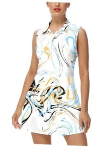 Womens Tennis Dress Zip Sleeveless Golf Outfits with Shorts and Large White - Picture 1 of 8