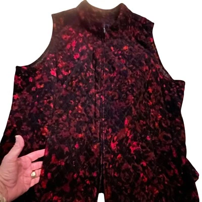 Basic Editions Quilted Vest Sleeveless Full Zip Corduroy Red Black 2X pockets - Image 1 of 4