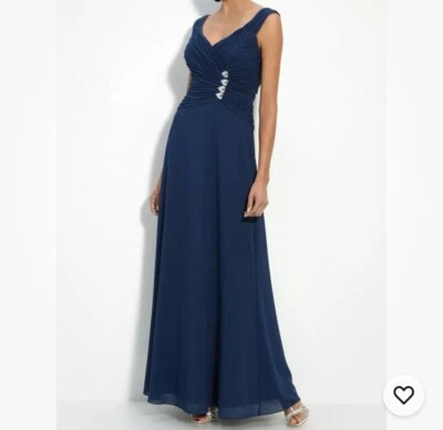 NWOT JS Collections Rhinestone Detail Chiffon Dress/Gown Navy Size 6 - Image 1 of 2