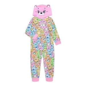Care Bears Girl's Soft Fleece Print Costume Hooded Pajama Sleeper - Picture 1 of 8