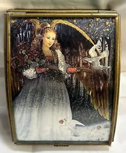 Vtg Via Vermont Green Glass Angel Dove 1993 Lynn Bywaters Trinket Jewelry Box E2 - Picture 1 of 15