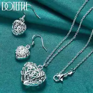 DOTEFFIL 2pz Ciondolo Cuore Cavo Argento Sterling 925 Collana Orecchini Gioielli - Foto 1 di 6