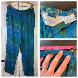 Sun Aguna Indonesia Batik Pants OS Rayon Blue Beachy Vacation Travel Comfort - Picture 1 of 14