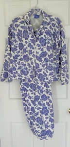 Pine Cone Hill BLAU/WEISS GEBLÜMT alle Baumwolle Flanell Pyjama Set Schlafanzug Damen S - Bild 1 von 5