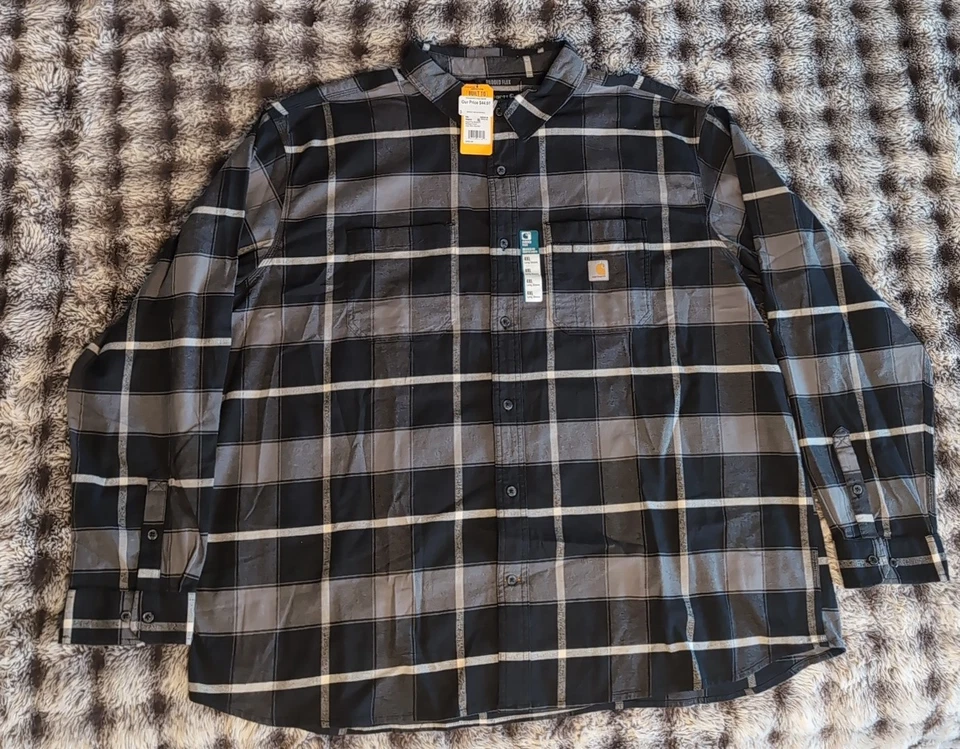 Carhartt TW5945-M Rugged Flex Flannel LS Button Up Black Plaid Shirt Size 4X