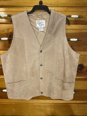 Cripple Creek Vest Mens Size XL Tan Western 100% Genuine Leather Snap Closure - Image 1 of 4