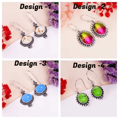 Pendientes de Turmalina Cobre Turquesa y Bio 25 Joyas de Navidad de Plata de Ley Foto 1 de 4