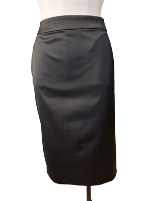 Tadashi Shoji Skirt 12 Shiny Satin Black Pencil Knee Length Stretch Classic - Image 1 of 4