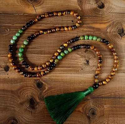 108 Mala African Turquoise Tiger Eye Beads Healing Meditation Necklace Bracelet - Image 1 of 4