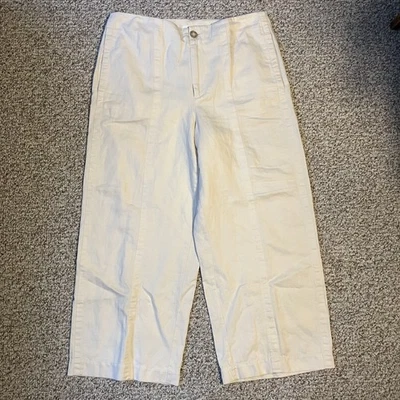 Pantalones con curvas de pierna ancha LOFT para mujer talla 10 mezcla de algodón y lino bolsillos blancos apagados Foto 1 de 4