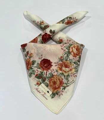 Pañuelo Mini Bufanda Ralph Lauren Mujer Floral Rosa Algodón Bolsillo Cuadrado 19.8 Foto 1 de 4